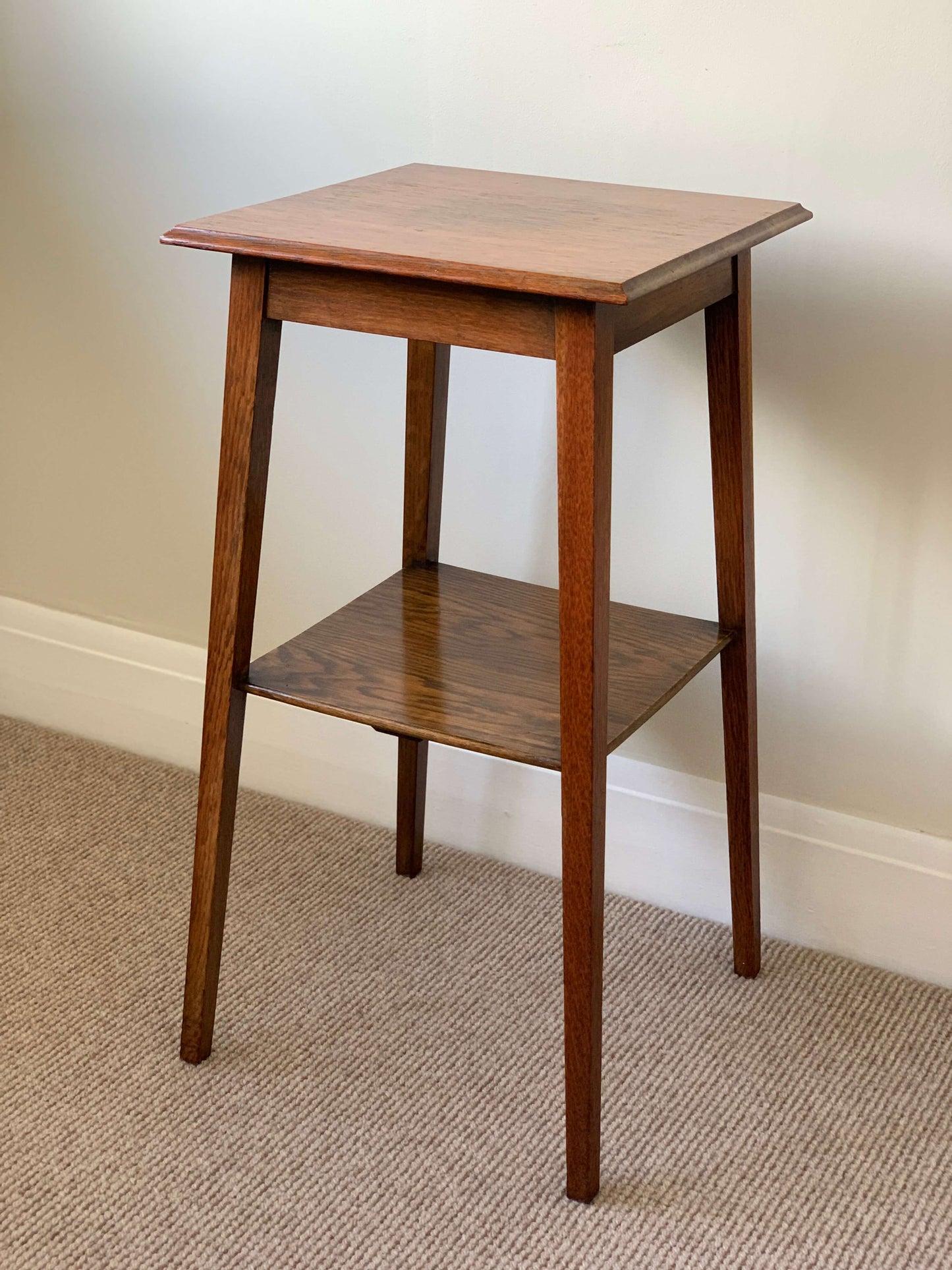 Antique oak two tiered square side table