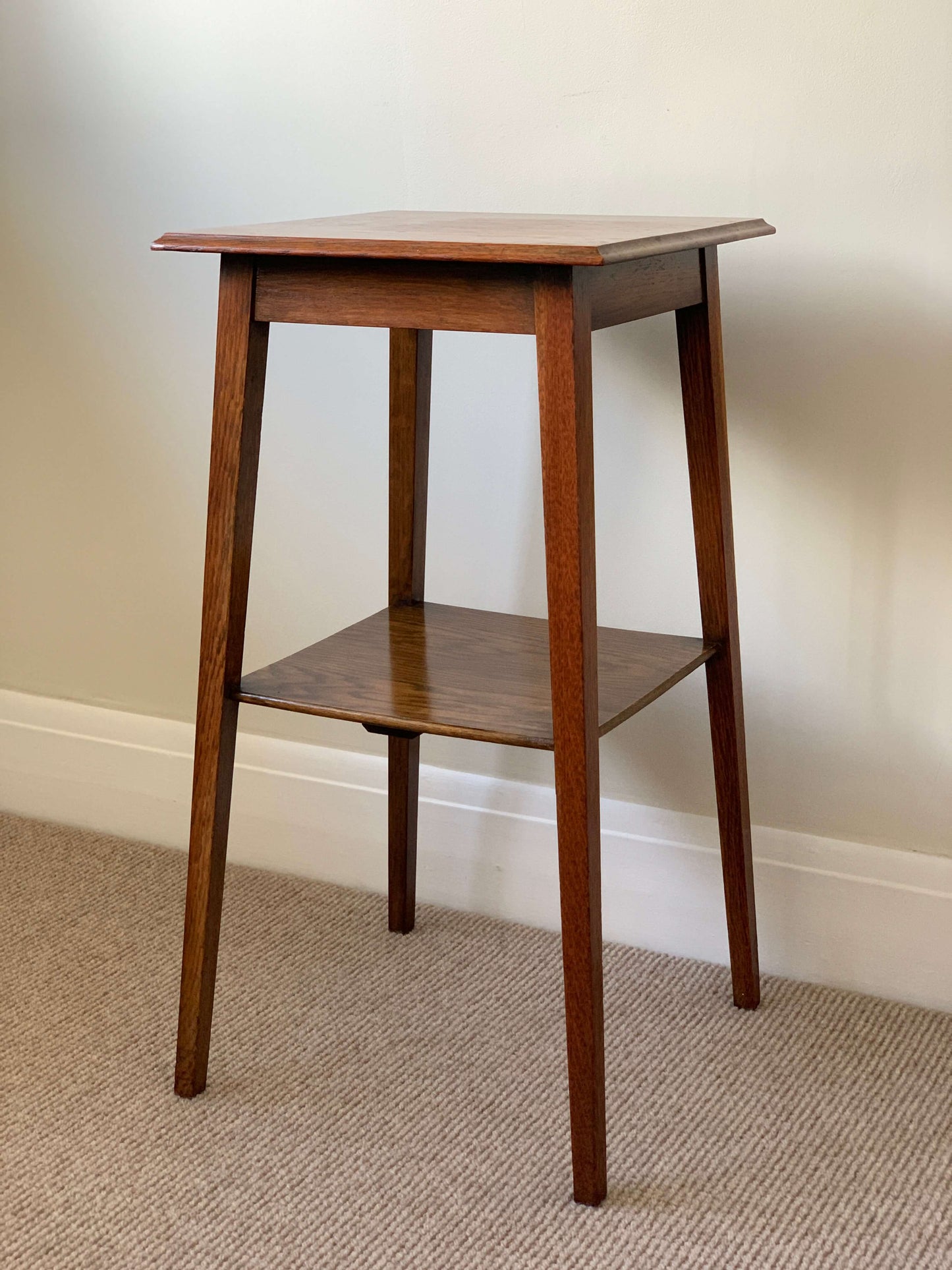 Antique oak two tiered square side table