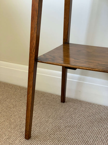 Antique oak two tiered square side table