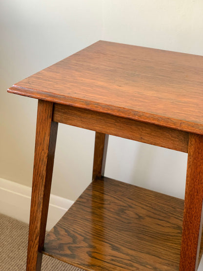 Antique oak two tiered square side table