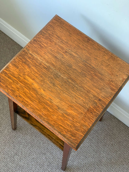 Antique oak two tiered square side table