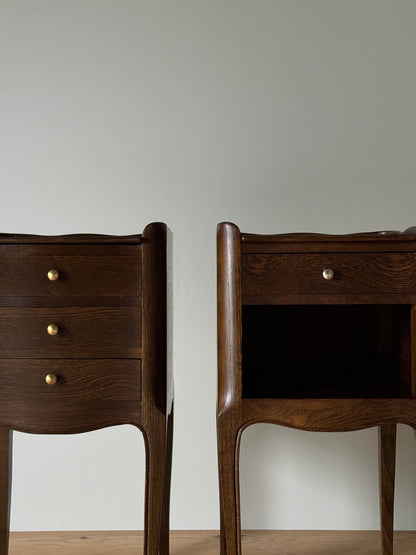 Pair of dark oak French vintage bedside tables