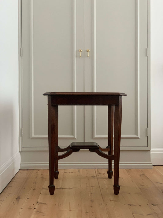 Antique square oak side table with bobbin detailing