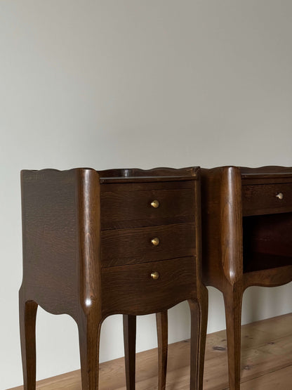 Pair of dark oak French vintage bedside tables