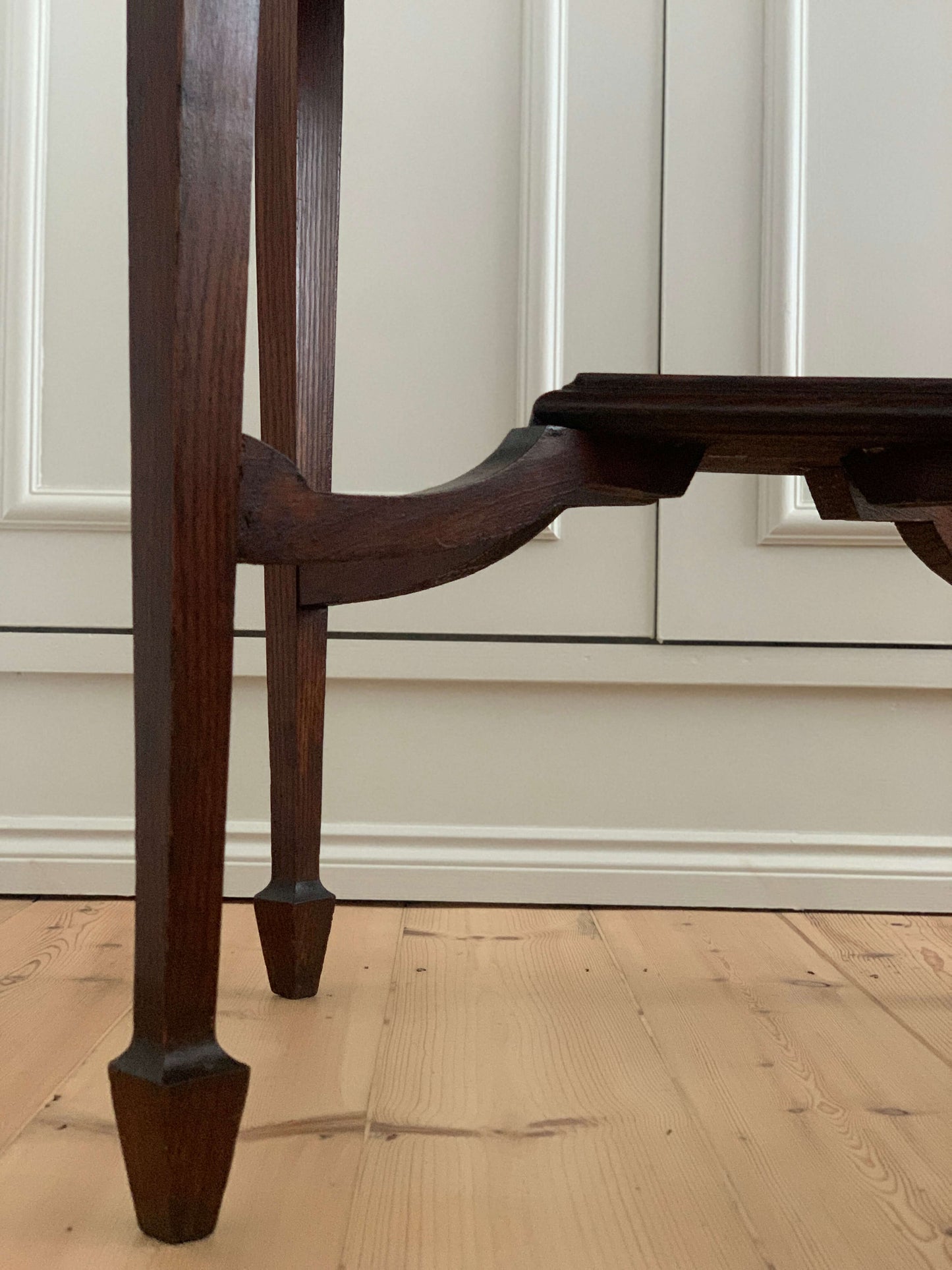 Antique square oak side table with bobbin detailing