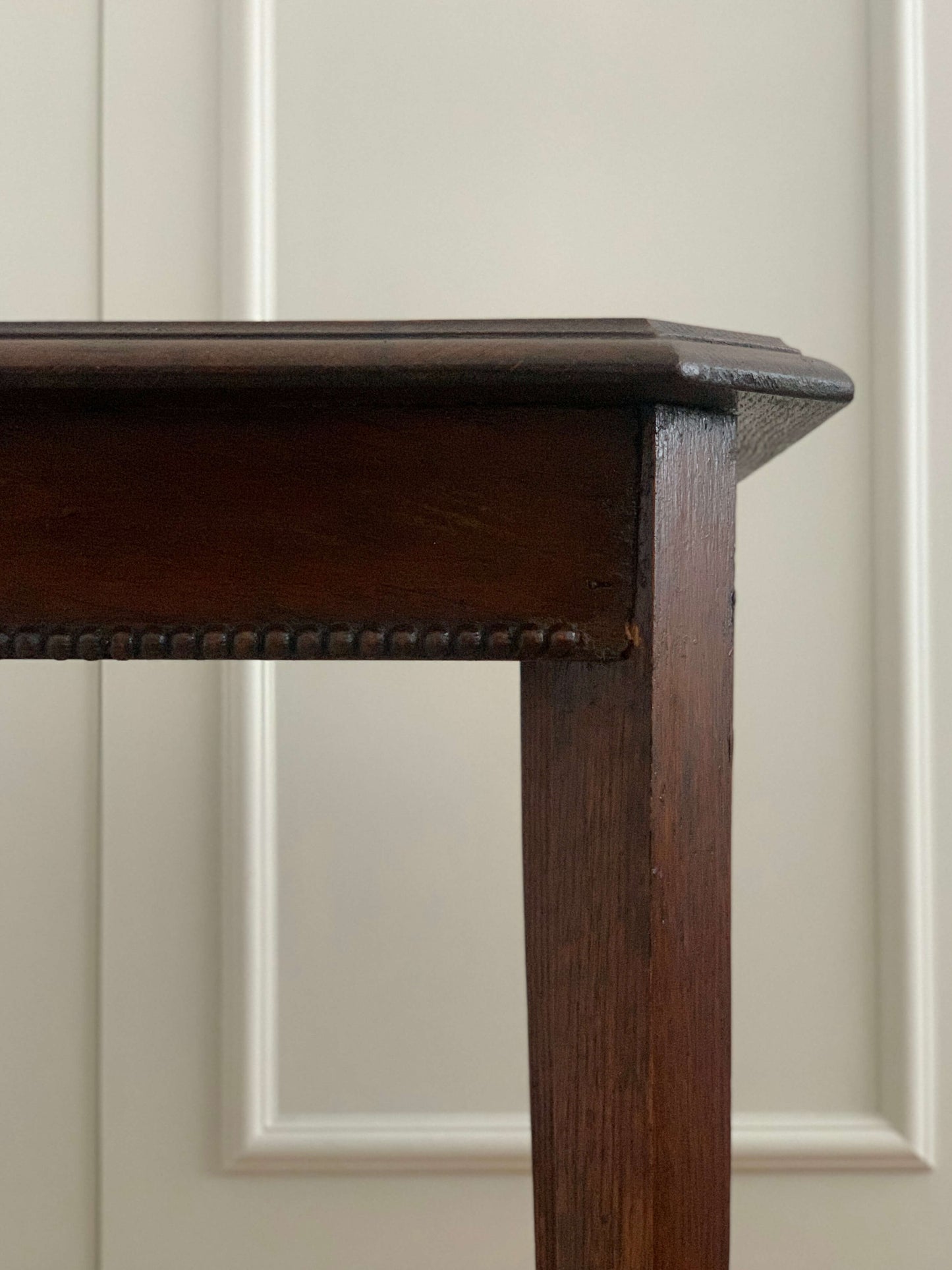 Antique square oak side table with bobbin detailing