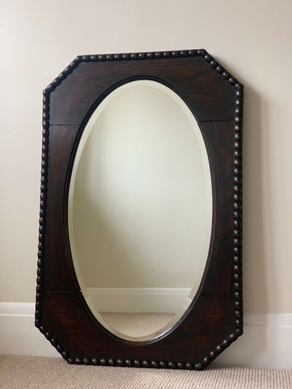 Antique oak octangular bobbin mirror