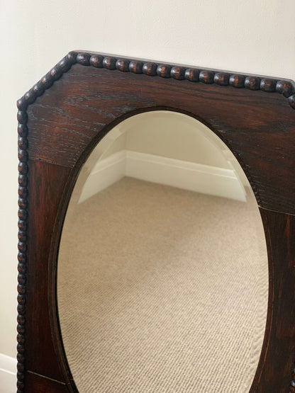 Antique oak octangular bobbin mirror