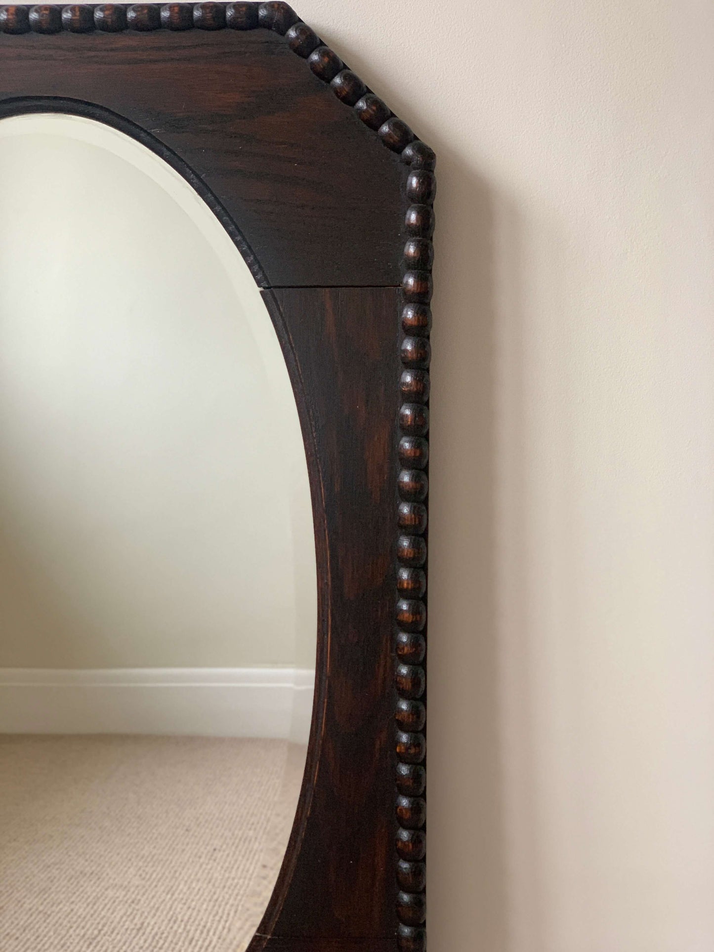 Antique oak octangular bobbin mirror