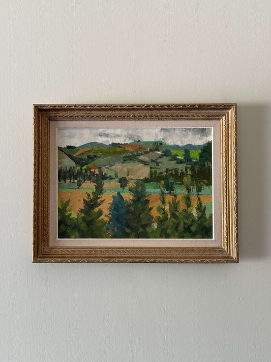 French vintage hillside oil painting