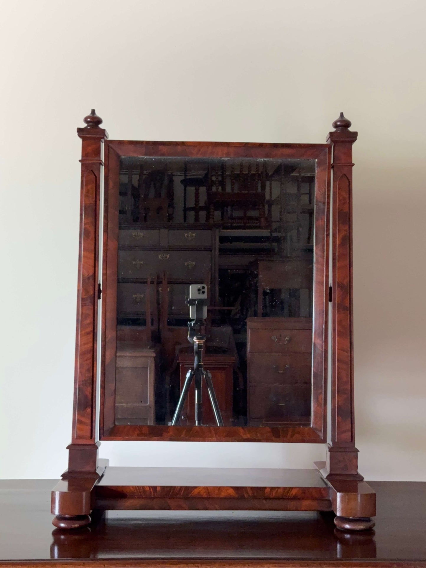 Large Victorian flame mahogany dressing mirror