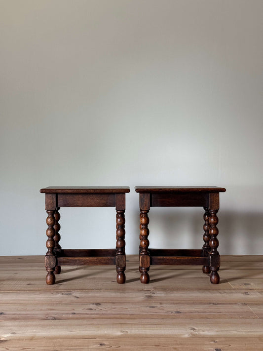 Pair of Victorian oak bobbin stools