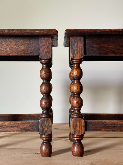 Pair of Victorian oak bobbin stools