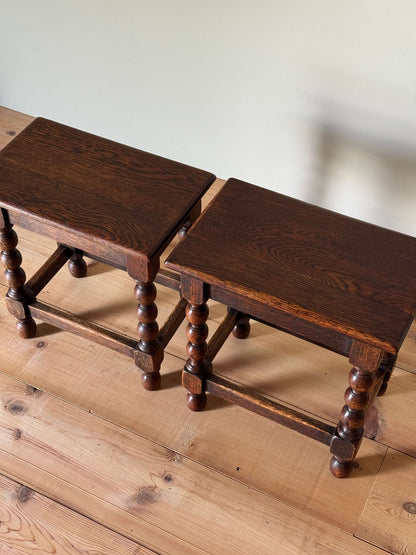 Pair of Victorian oak bobbin stools
