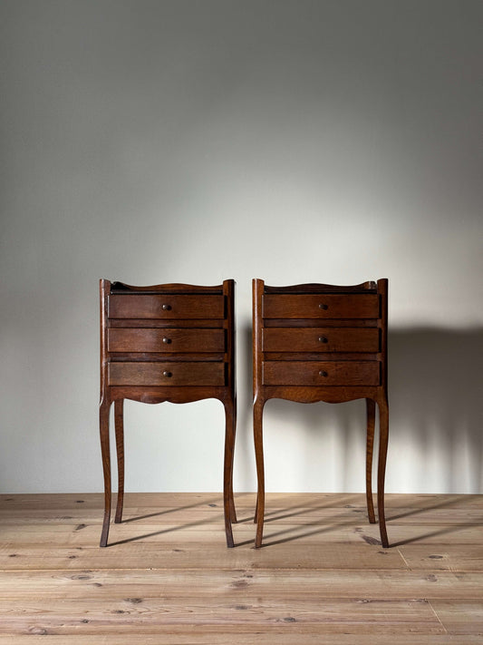 Pair of French vintage bedside tables with three drawers