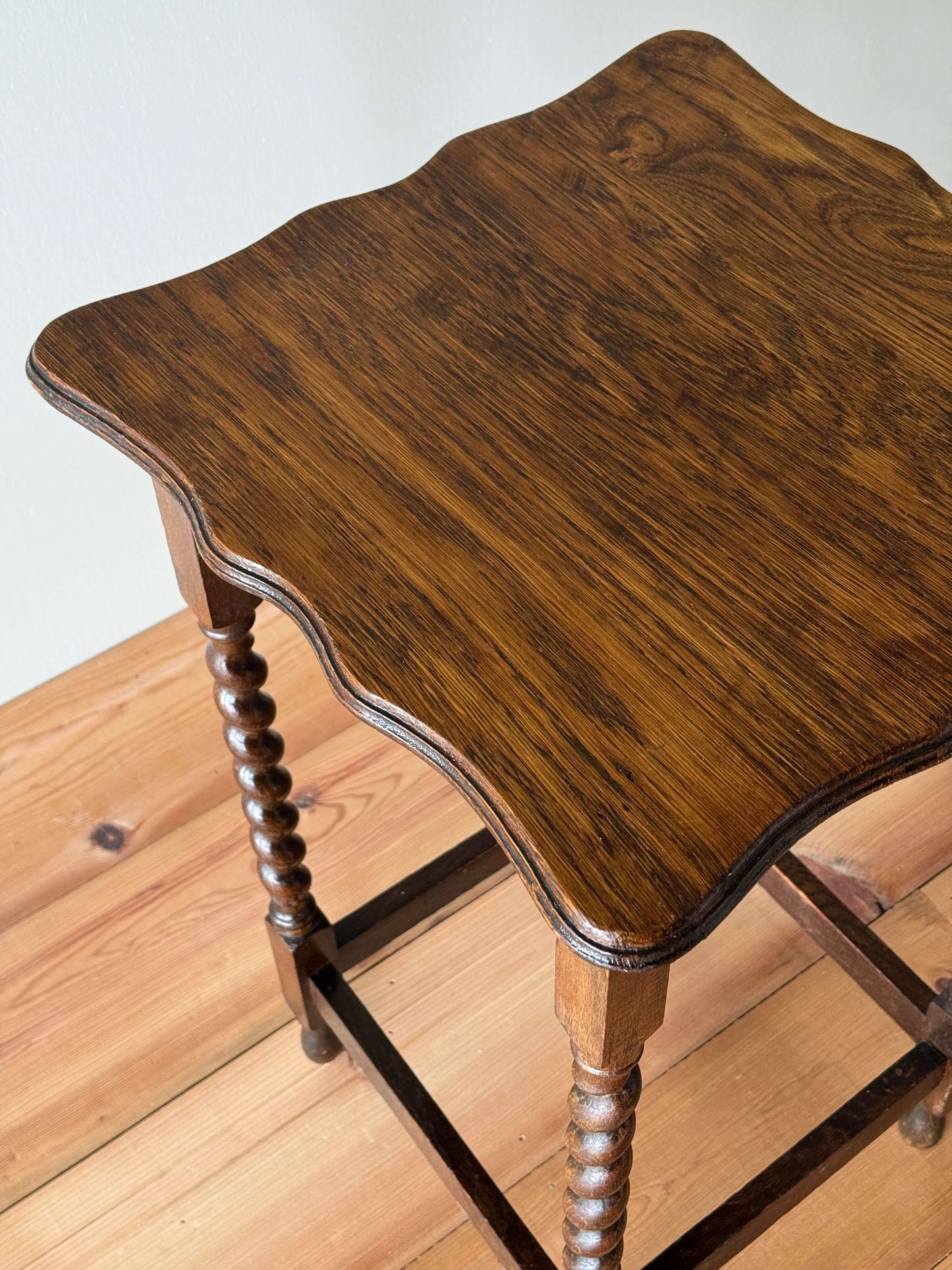 Vintage barley twist side table with scalloped top