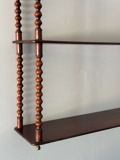 French antique mahogany bobbin shelf