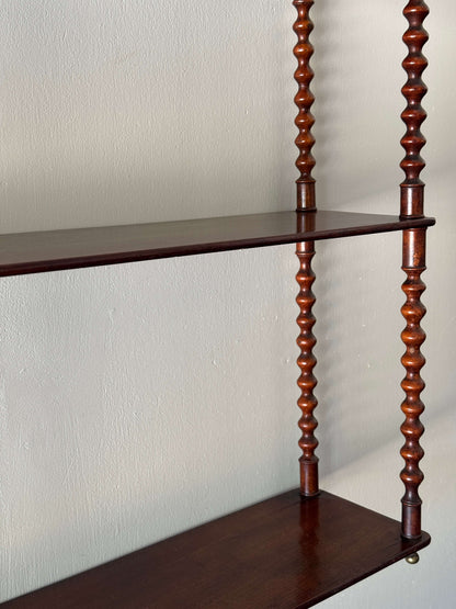 French antique mahogany bobbin shelf