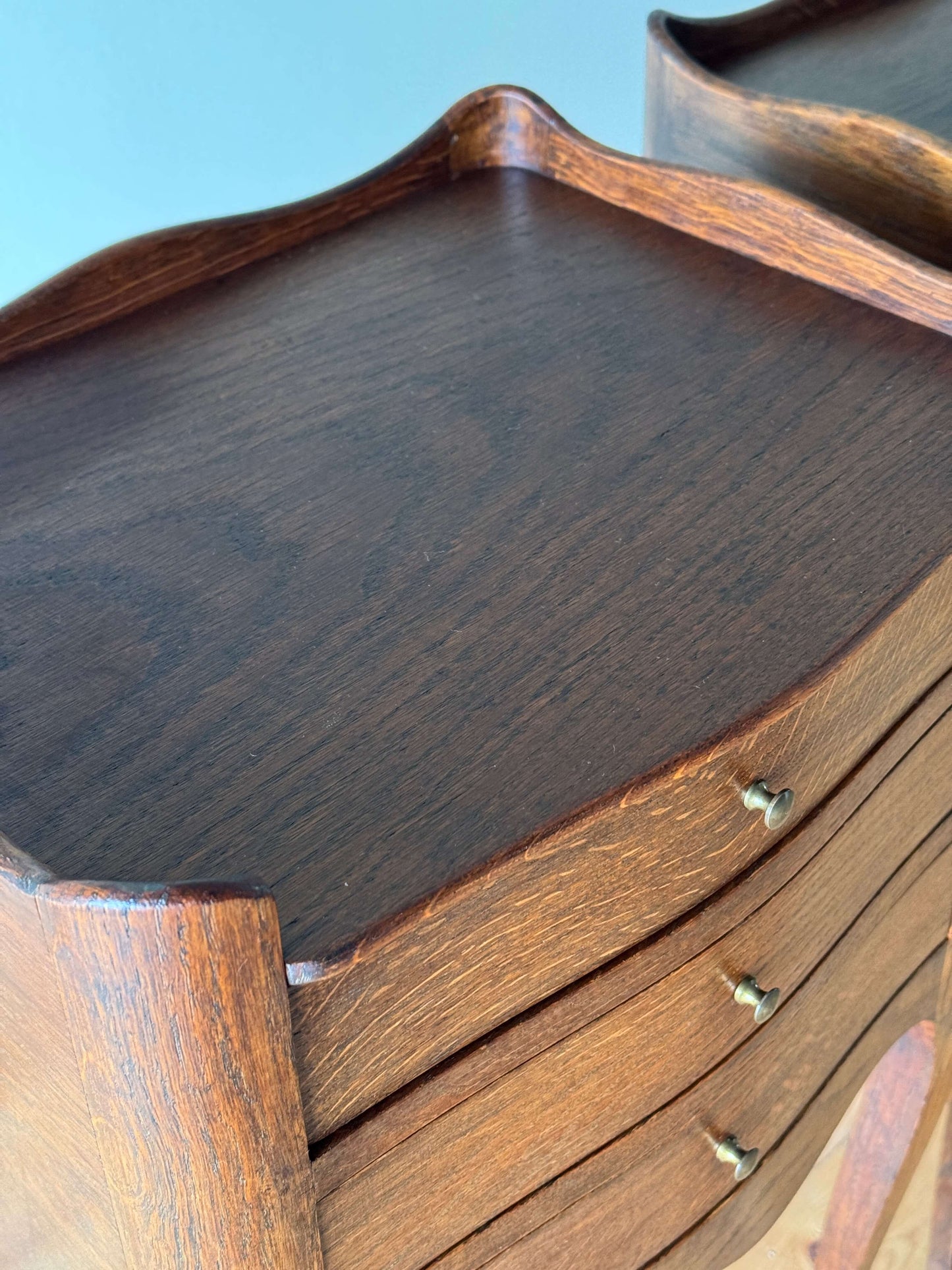 Pair of vintage French bedside tables with three drawers