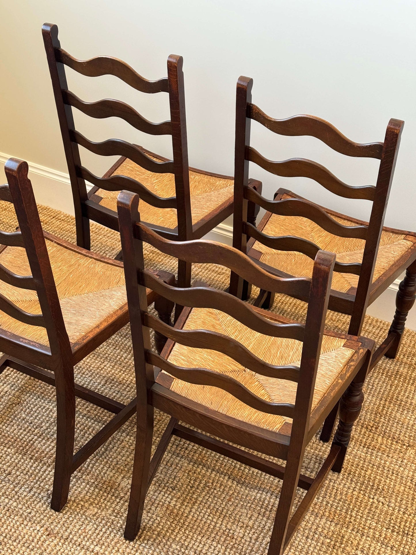 Set of four vintage rush chairs