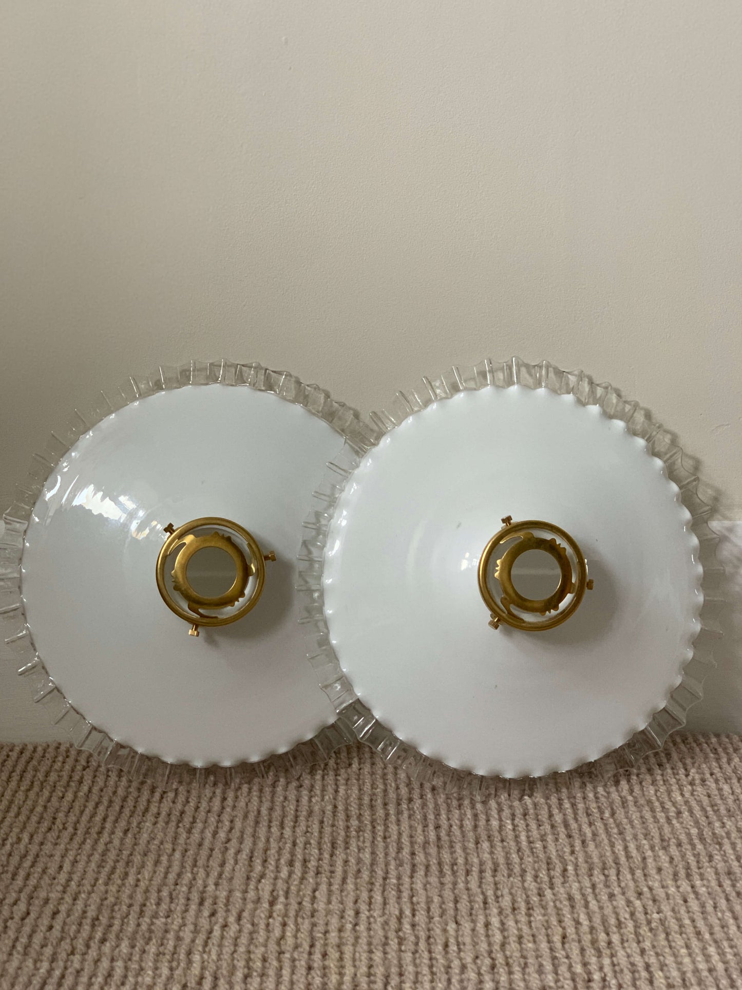 Pair of vintage glass milk shades