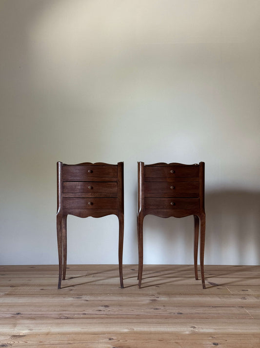 Pair of French vintage bedside tables with three drawers