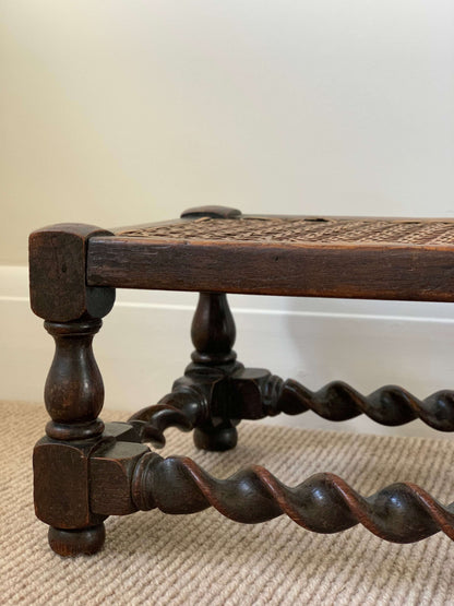 Antique oak cane footstool