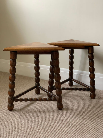 Pair of French vintage bobbin stools