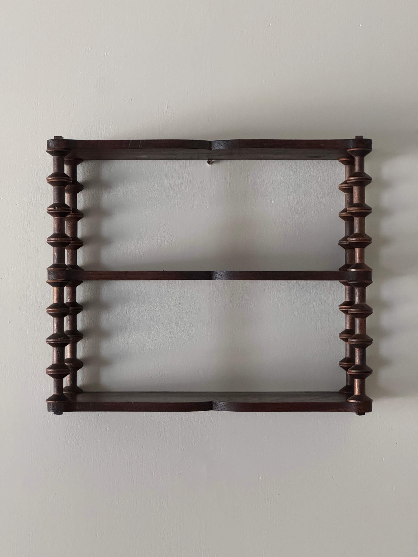 French antique folk bobbin wall hanging shelf