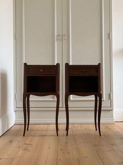 Pair of French vintage bedside tables with single drawer