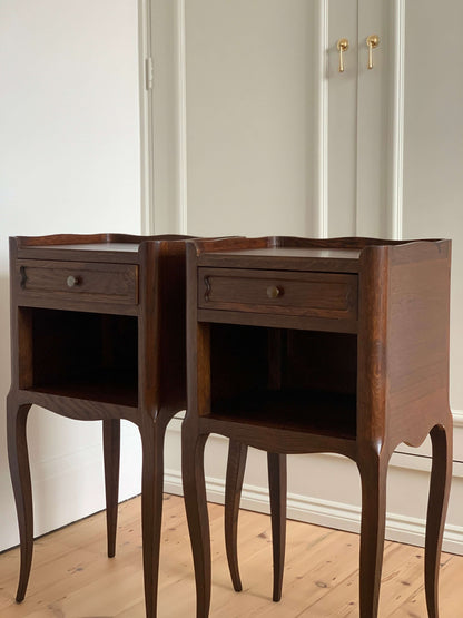 Pair of French vintage bedside tables with single drawer