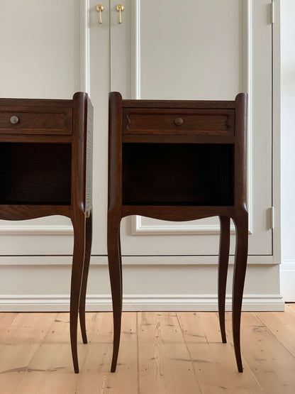 Pair of French vintage bedside tables with single drawer