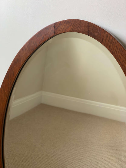 Large antique oak oval mirror