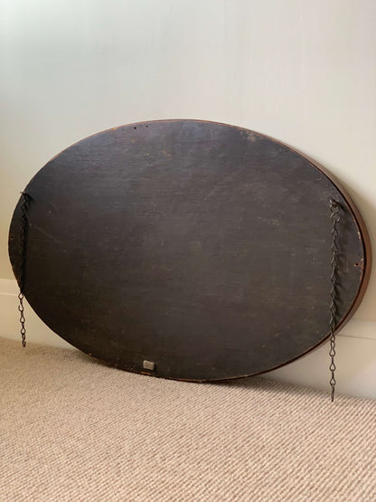 Large antique oak oval mirror