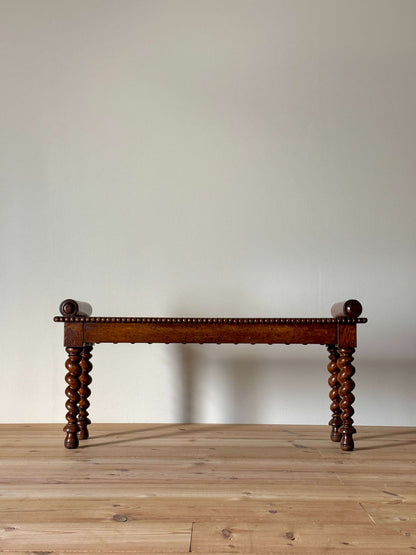 Victorian oak bench with barley twist legs