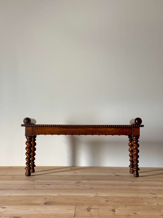 Victorian oak bench with barley twist legs