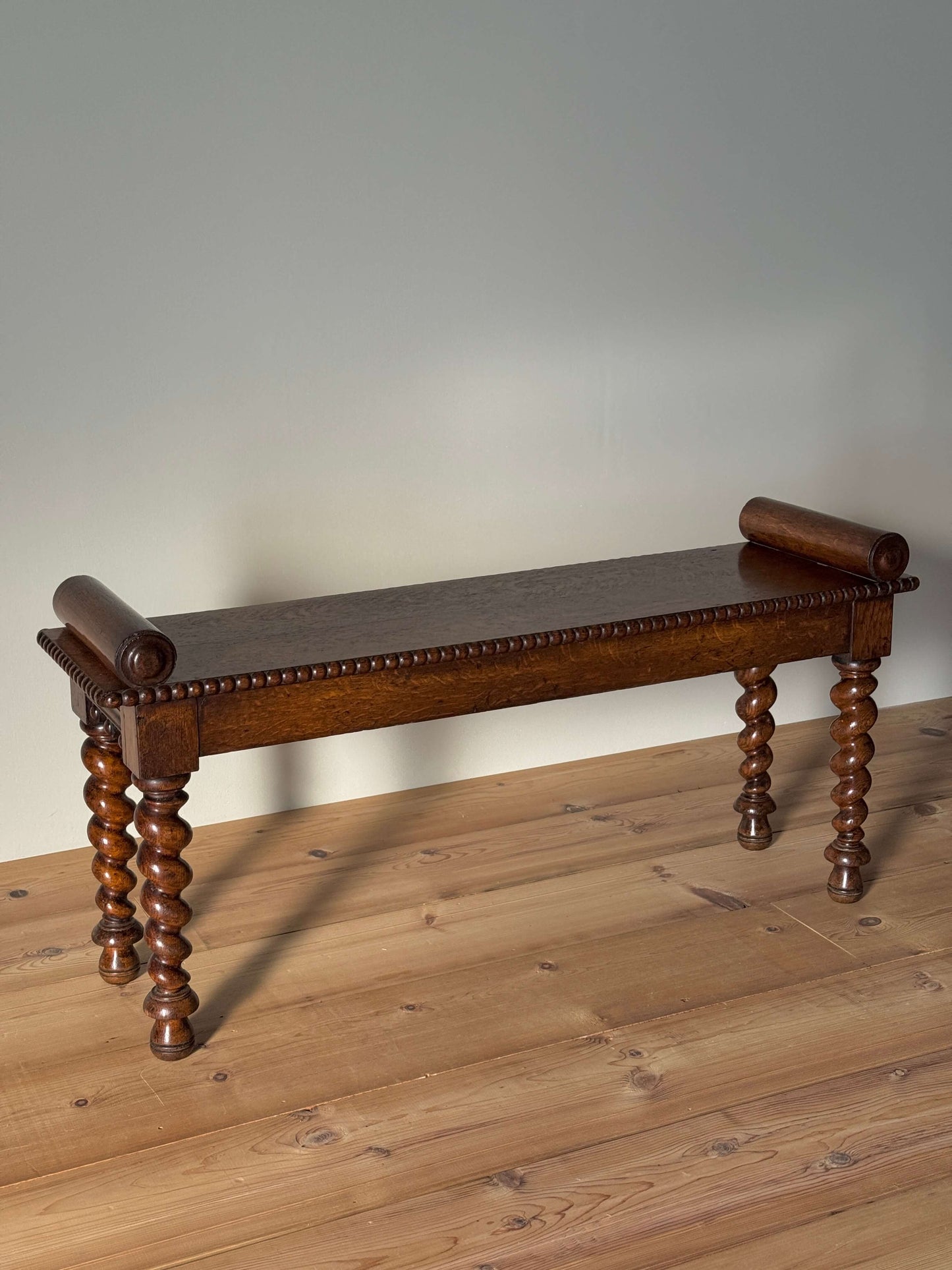 Victorian oak bench with barley twist legs
