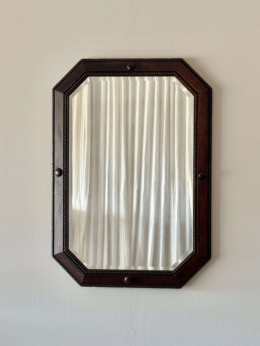 20th-century oak octagonal mirror
