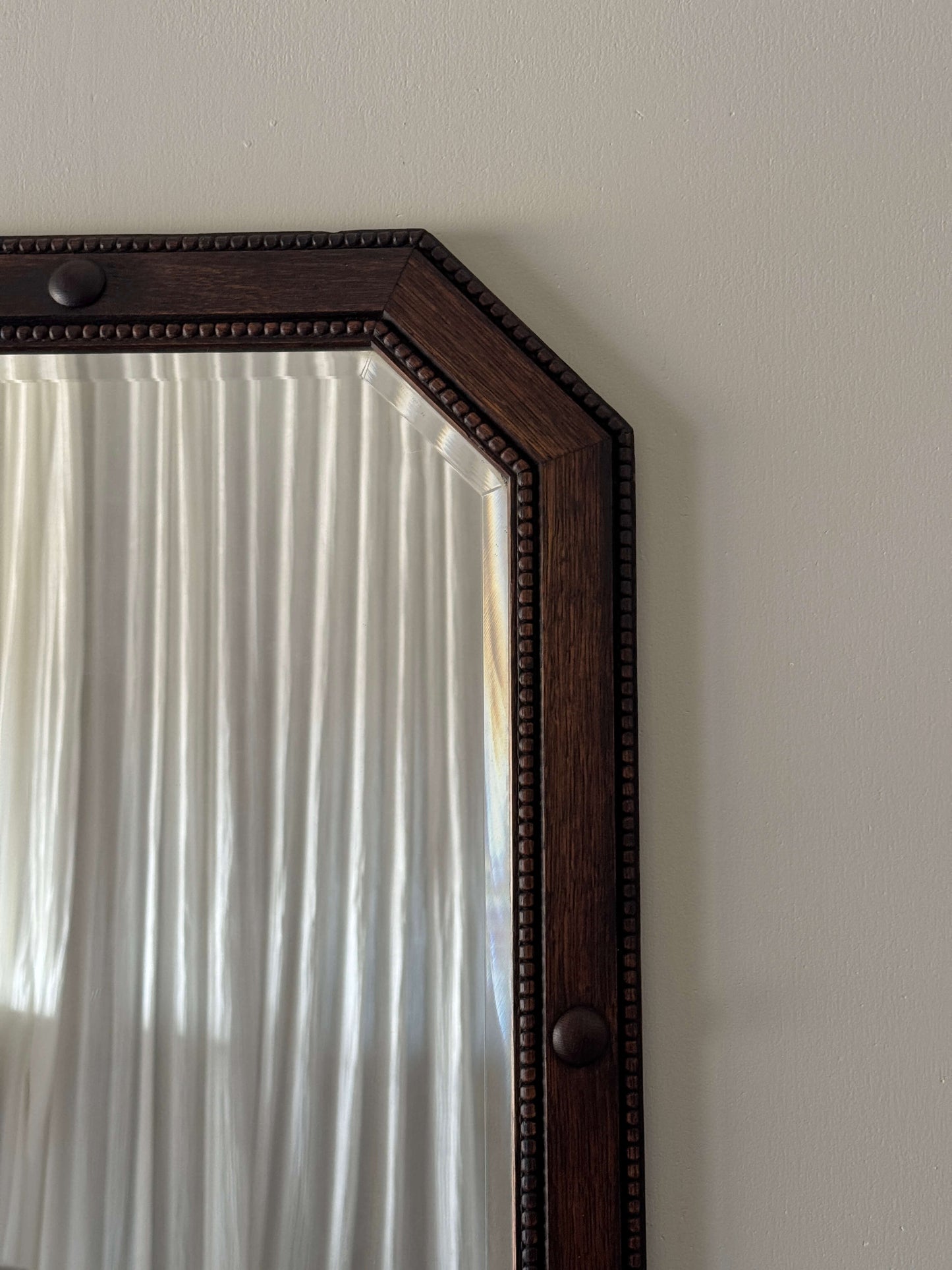 20th-century oak octagonal mirror