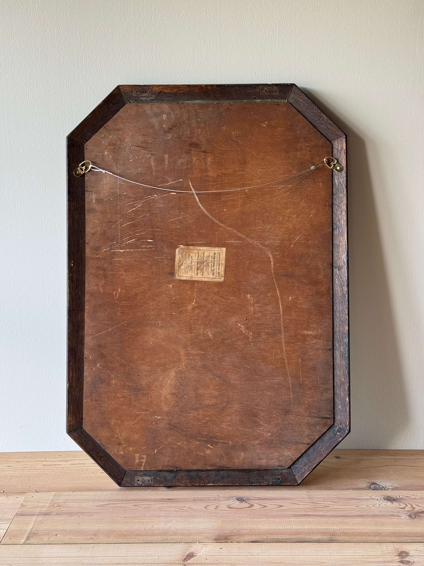 20th-century oak octagonal mirror