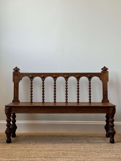 Antique Jacobean revival bobbin bench