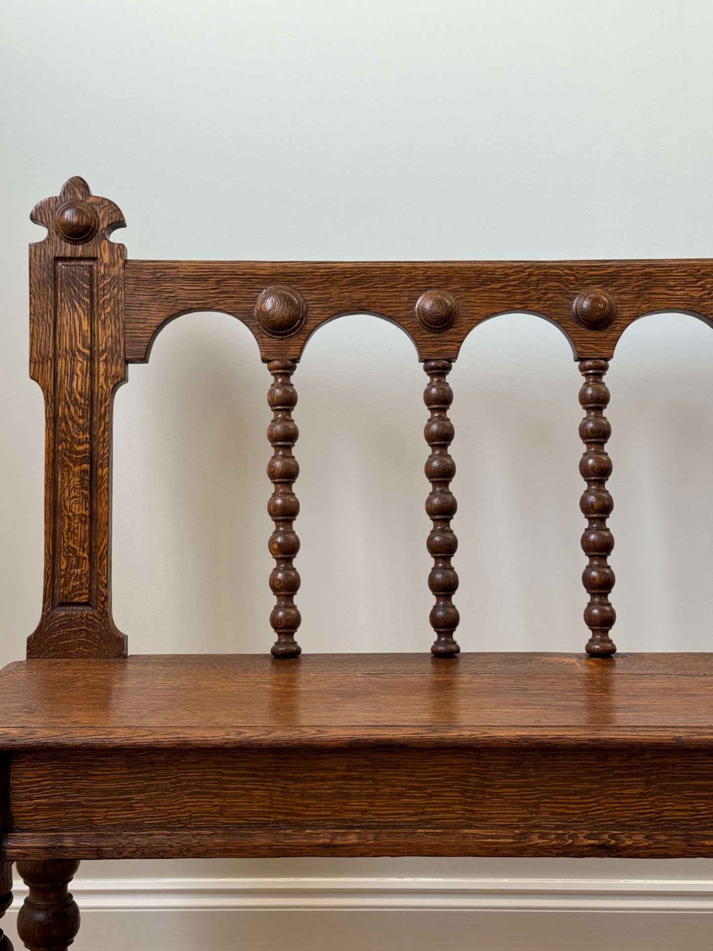 Antique Jacobean revival bobbin bench