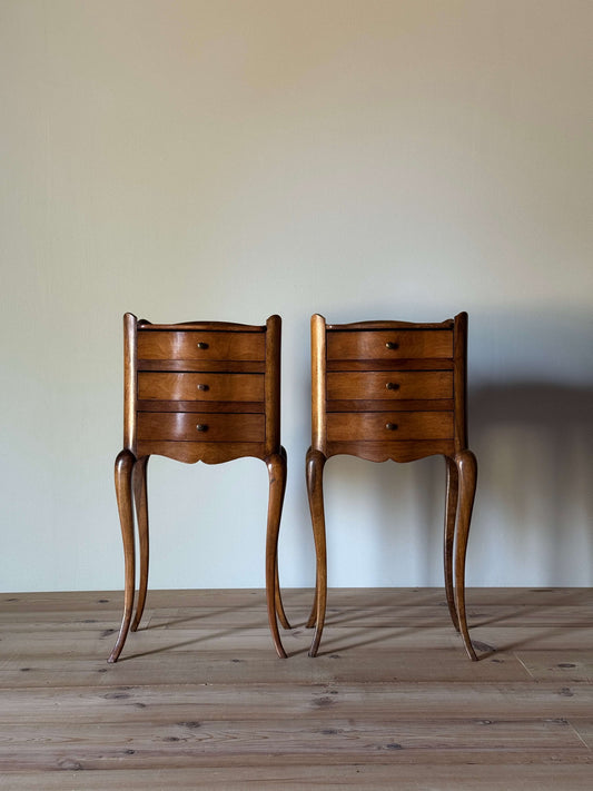 Pair of French vintage walnut bedside tables