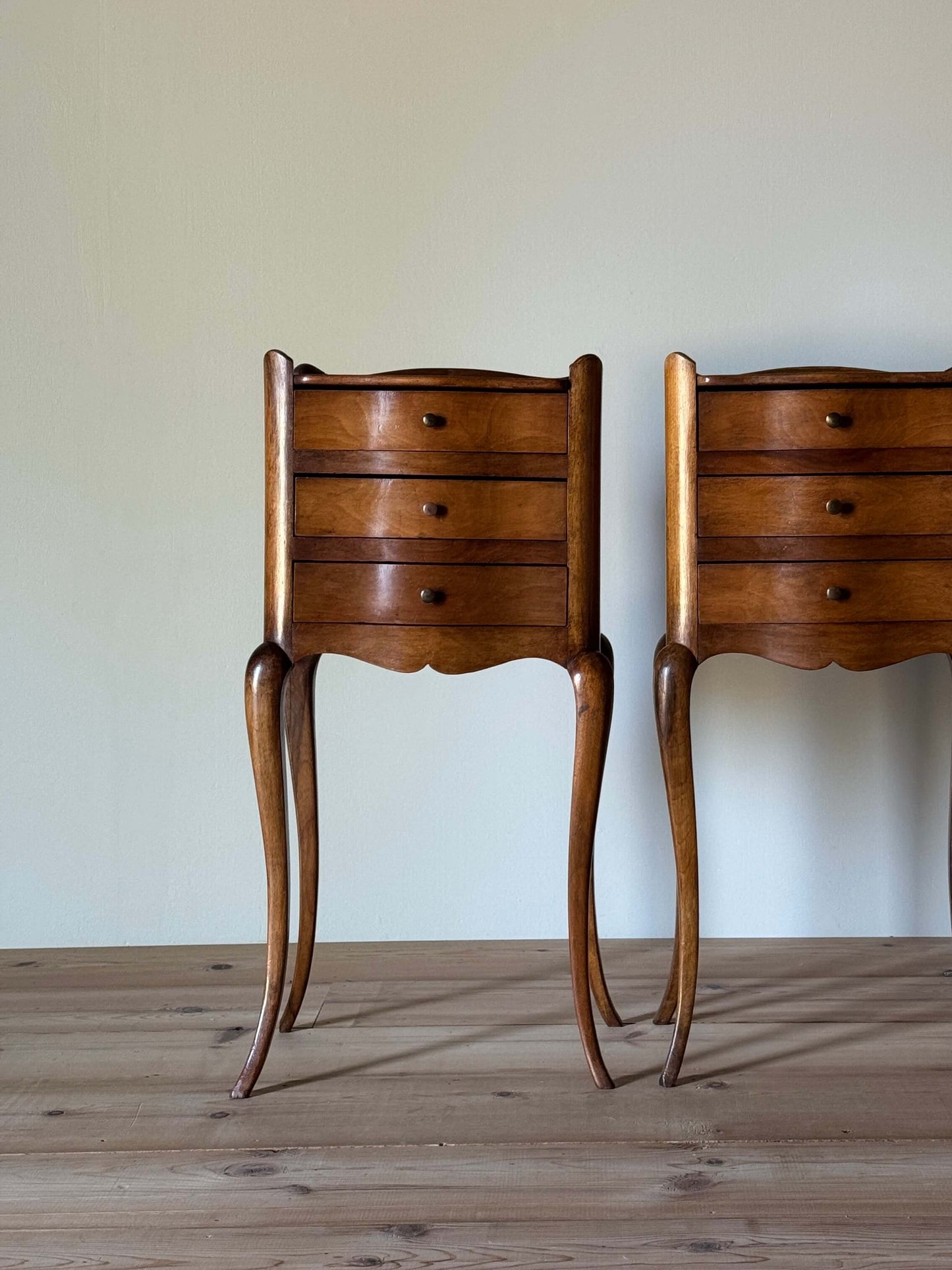 Pair of French vintage walnut bedside tables