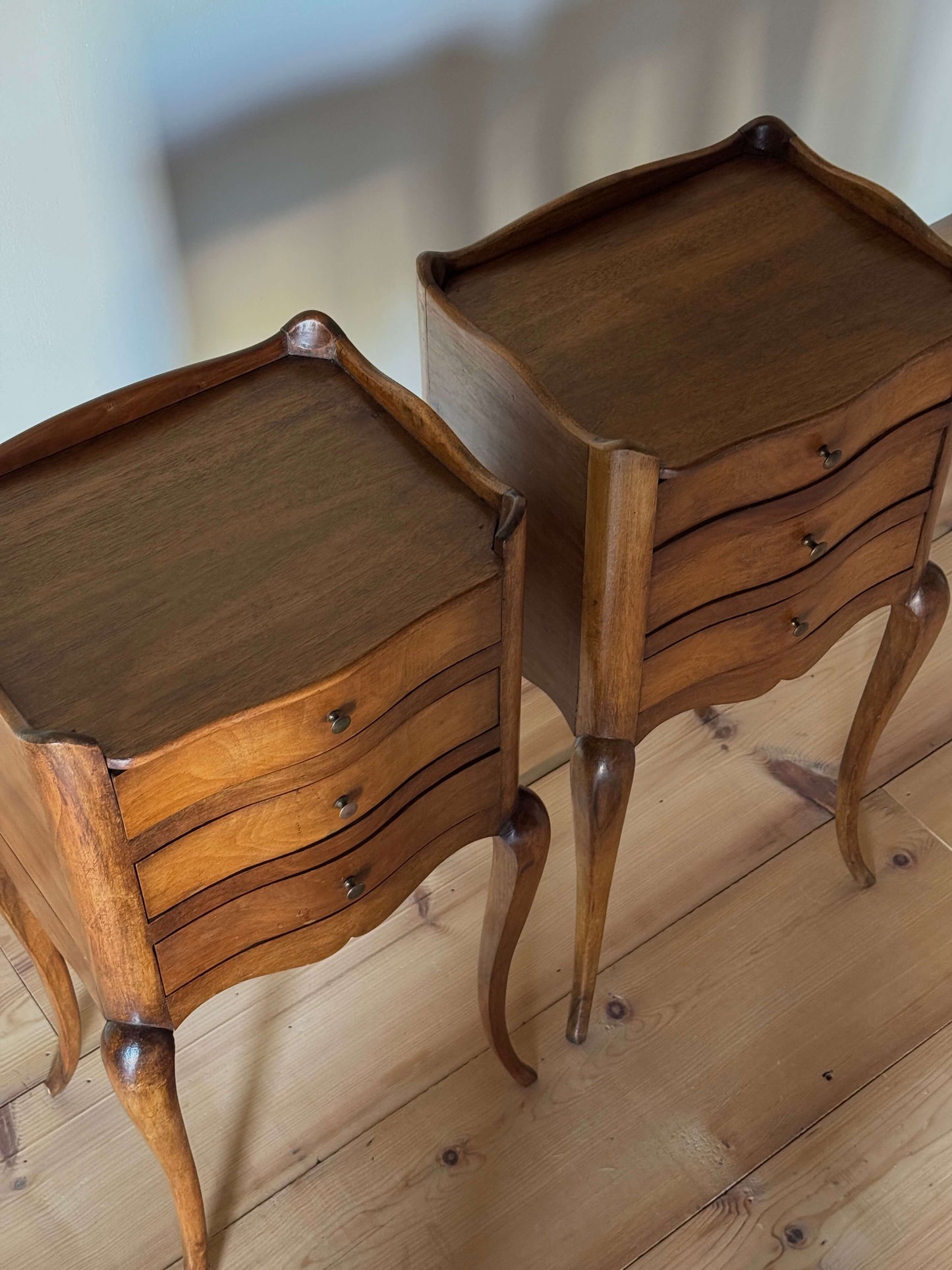 Pair of French vintage walnut bedside tables