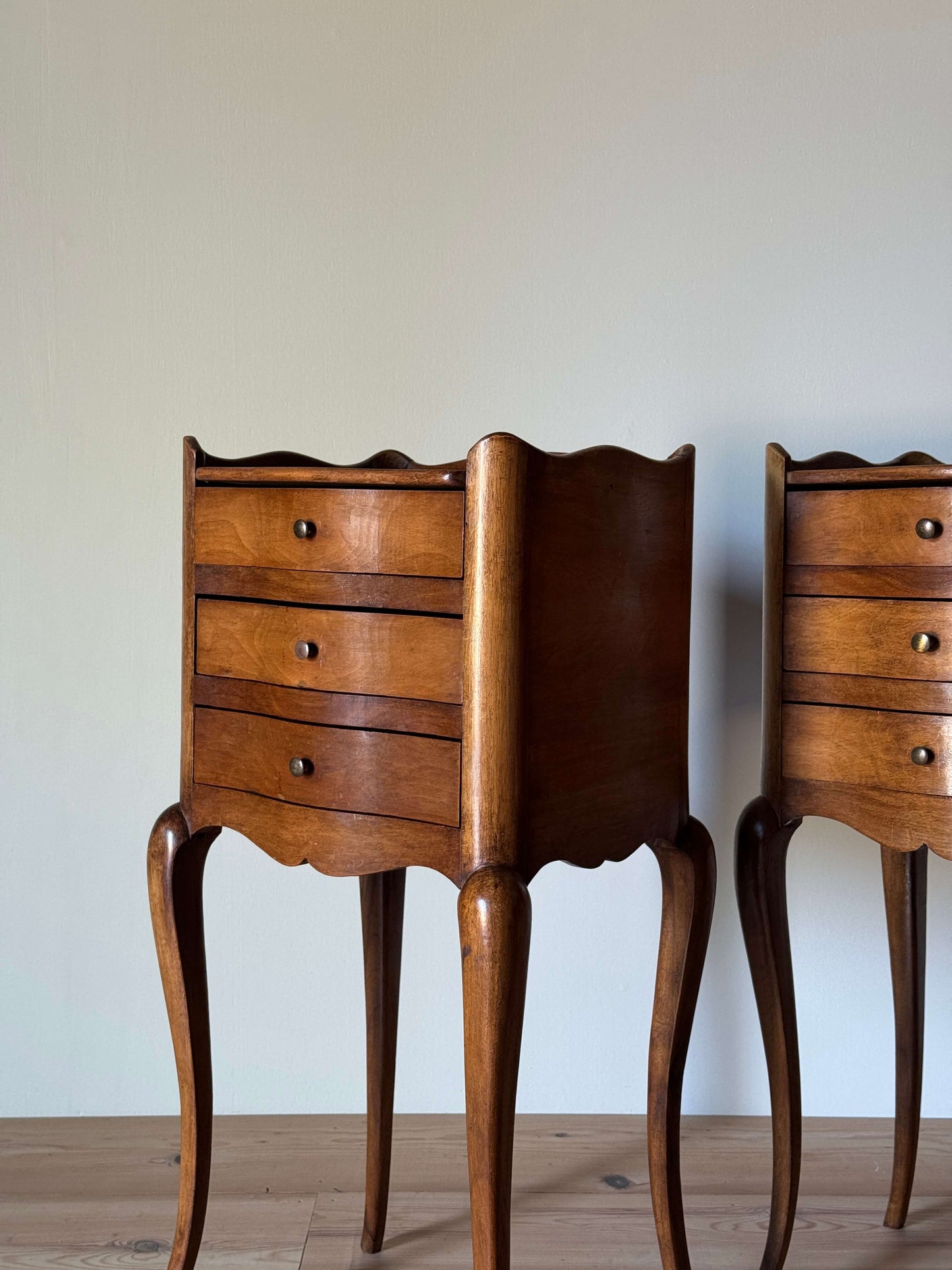 Pair of French vintage walnut bedside tables