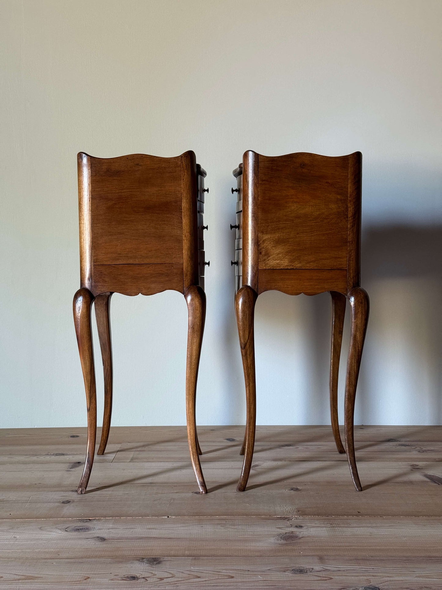 Pair of French vintage walnut bedside tables