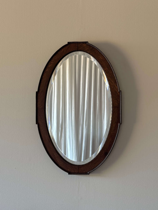 Edwardian oval oak egg and dart mirror