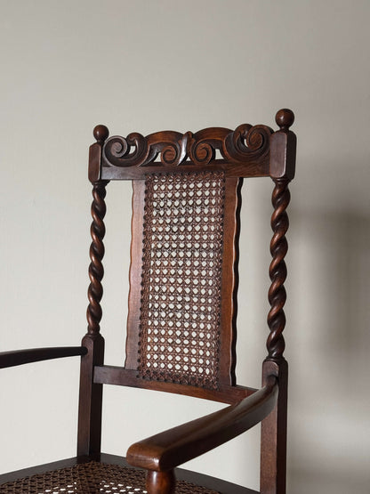 Antique 19th century carved cane armchair