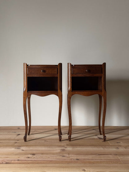 Pair of French bedside tables with single drawer